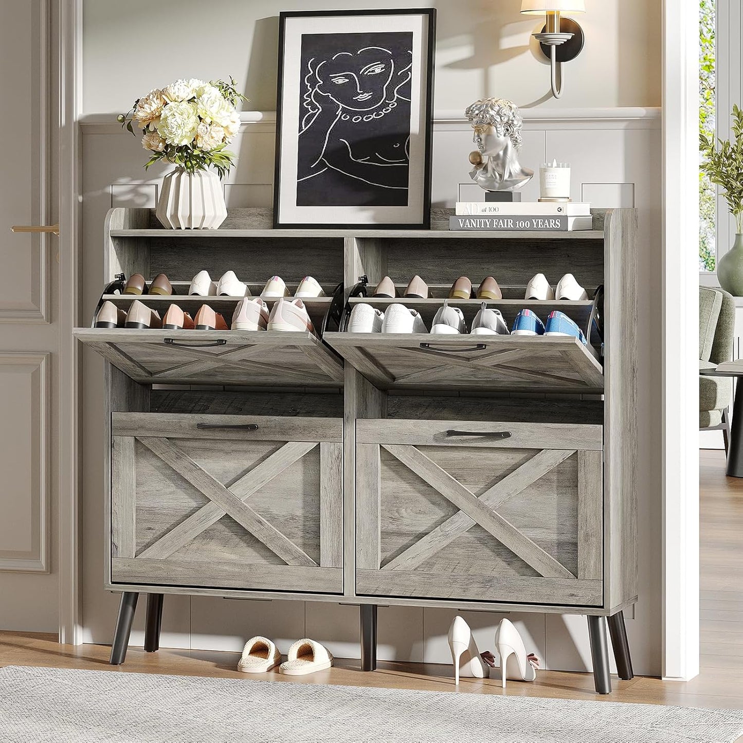 Maupvit Large Shoe Storage Cabinet with 4 Flip Drawers for Entryway