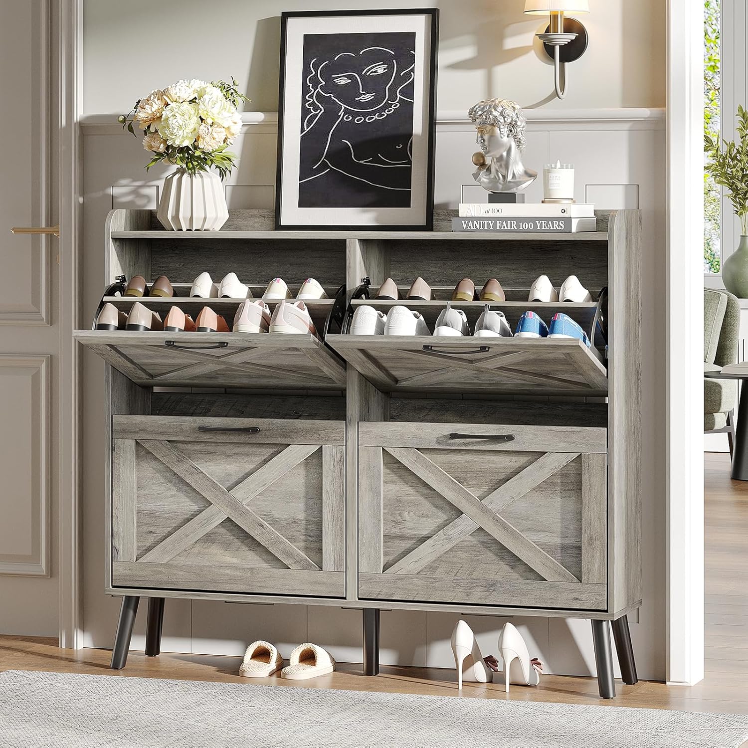 Maupvit Large Shoe Storage Cabinet with 4 Flip Drawers for Entryway