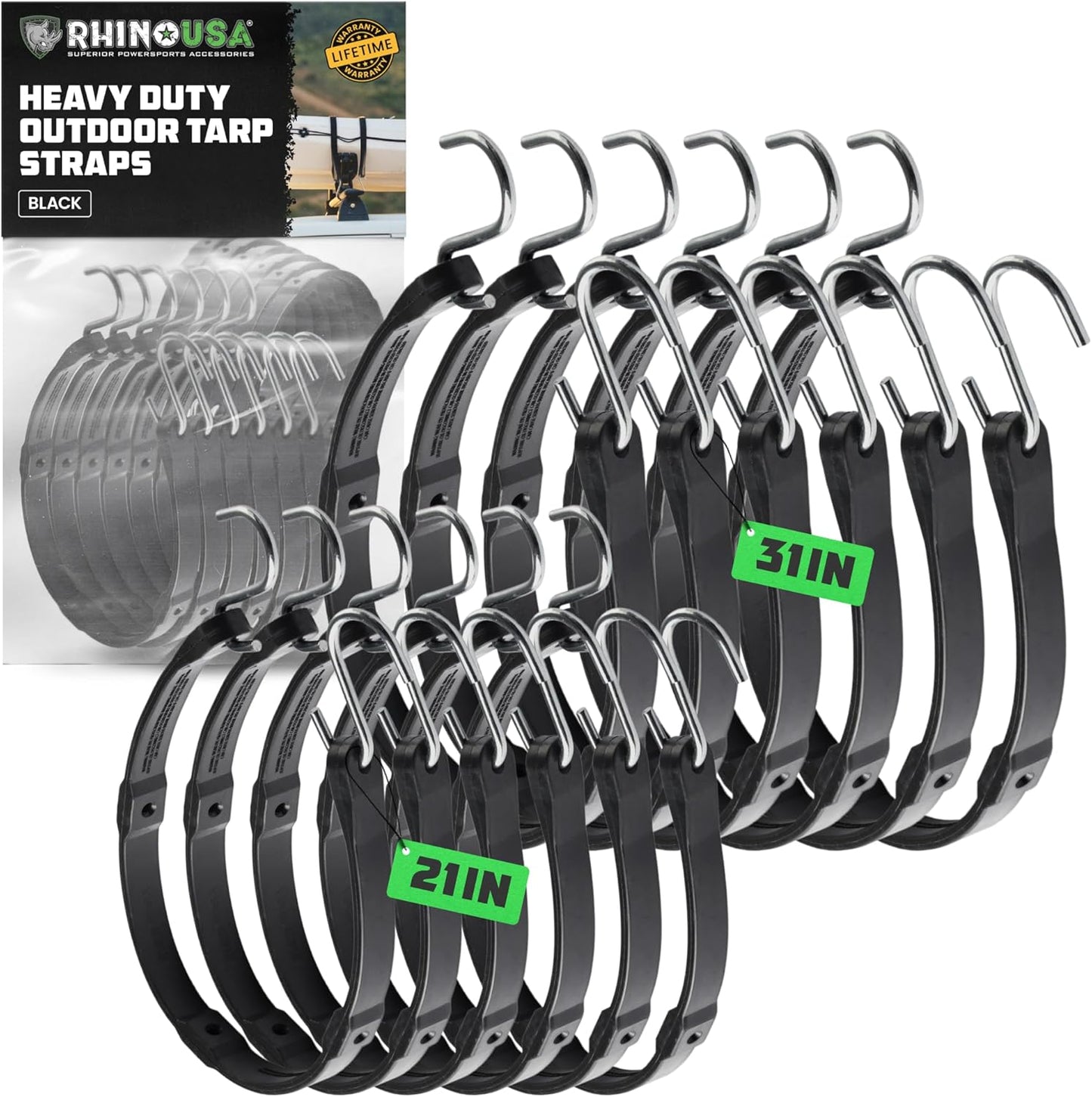 Rhino USA Heavy Duty Rubber Bungee Cords for Outdoor Use