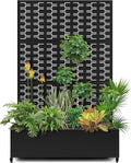 15.7in x 70.9in Metal Raised Garden Bed with Trellis - Black-Brick