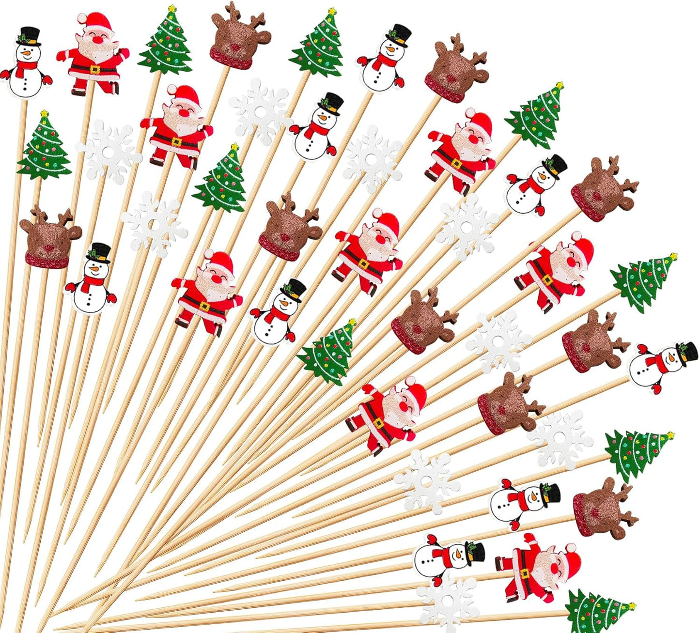 Vintage Christmas Cocktail Picks - Festive Bamboo Skewers