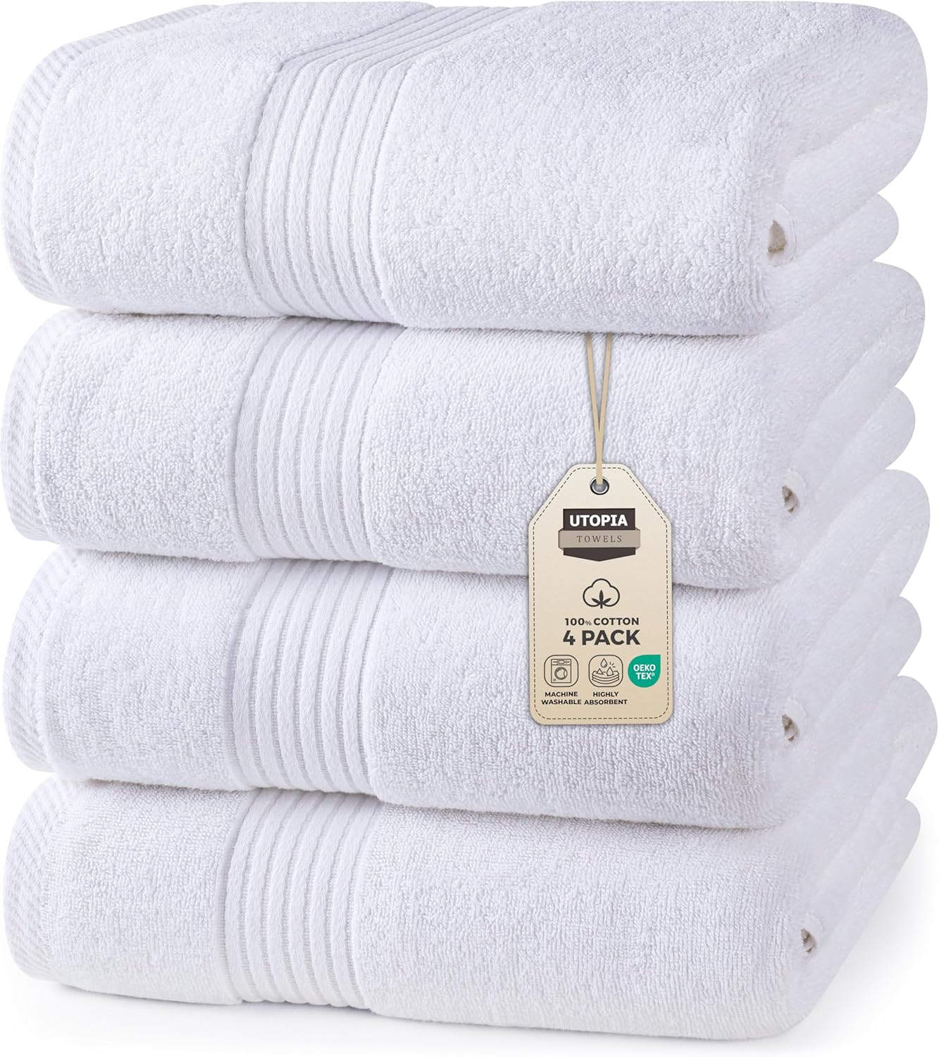Premium 4 Pack Bath Towels Set, 27 by 54 Inches, Soft Cotton