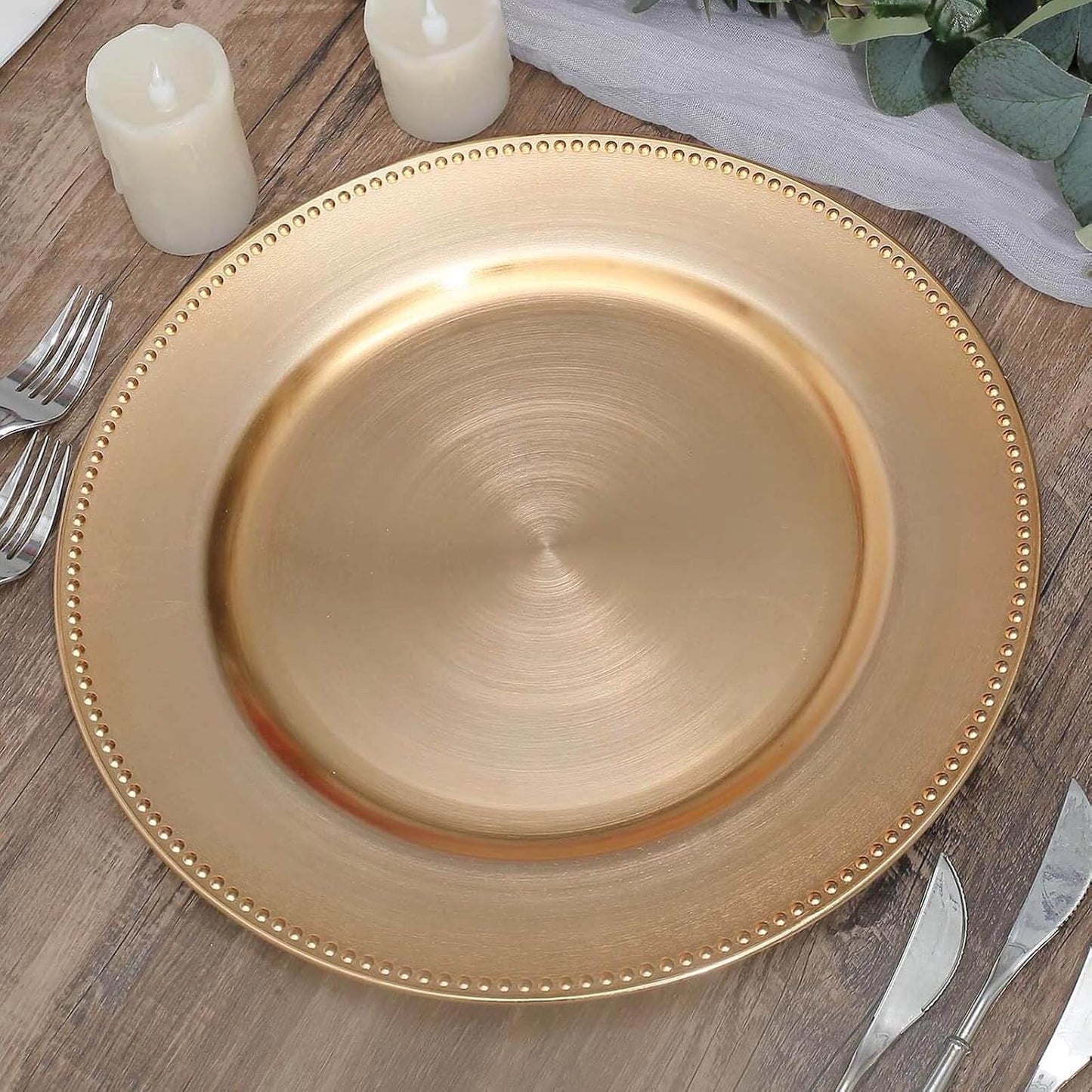 12 Pcs 13 Inch Gold Beaded Round Charger Plates for Events