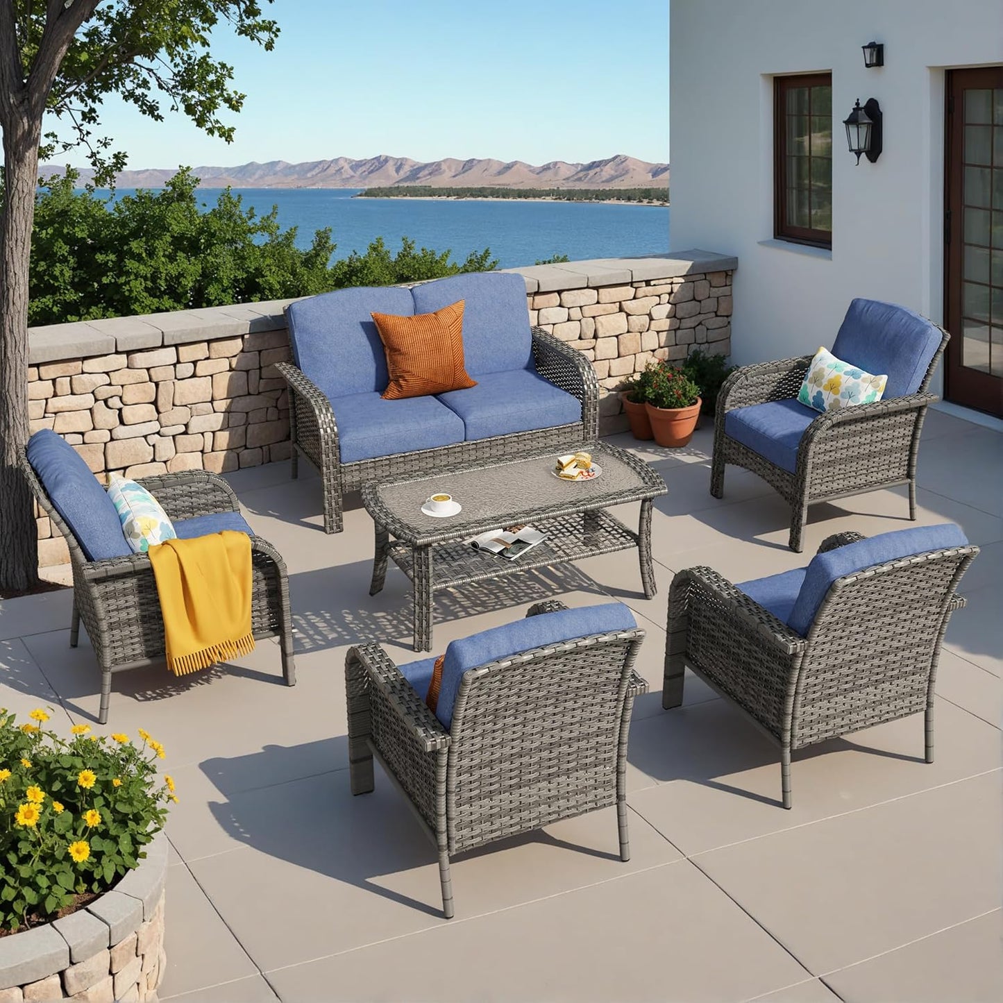 HOOOWOOO Patio Furniture Set: 6 Pieces Outdoor Conversation Set