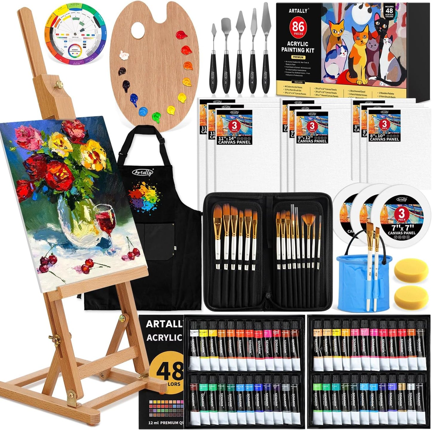 86-Piece Acrylic Painting Kit with Tabletop Easel for Artists