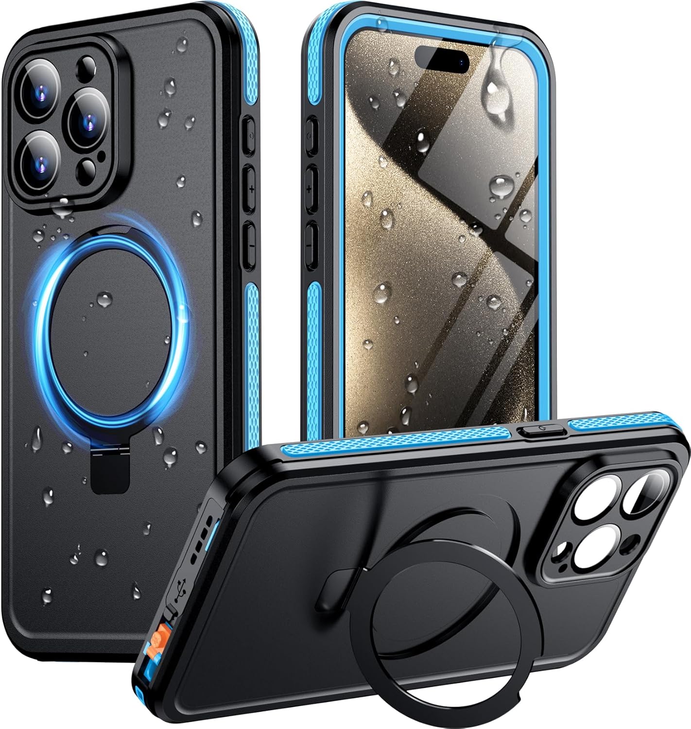 Temdan Waterproof Case for iPhone 15 Pro Max with Stand & Protector