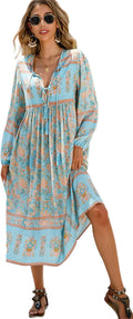 R.Vivimos Women's Long Sleeve Floral Bohemian Midi Dress - Flowy not