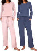 Women's 2-Pack Pajama Set Soft Long Sleeve Sleepwear - Pockets