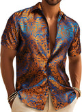 Men's Paisley Floral Jacquard Silk-Blend Short Sleeve Shirt - Dress