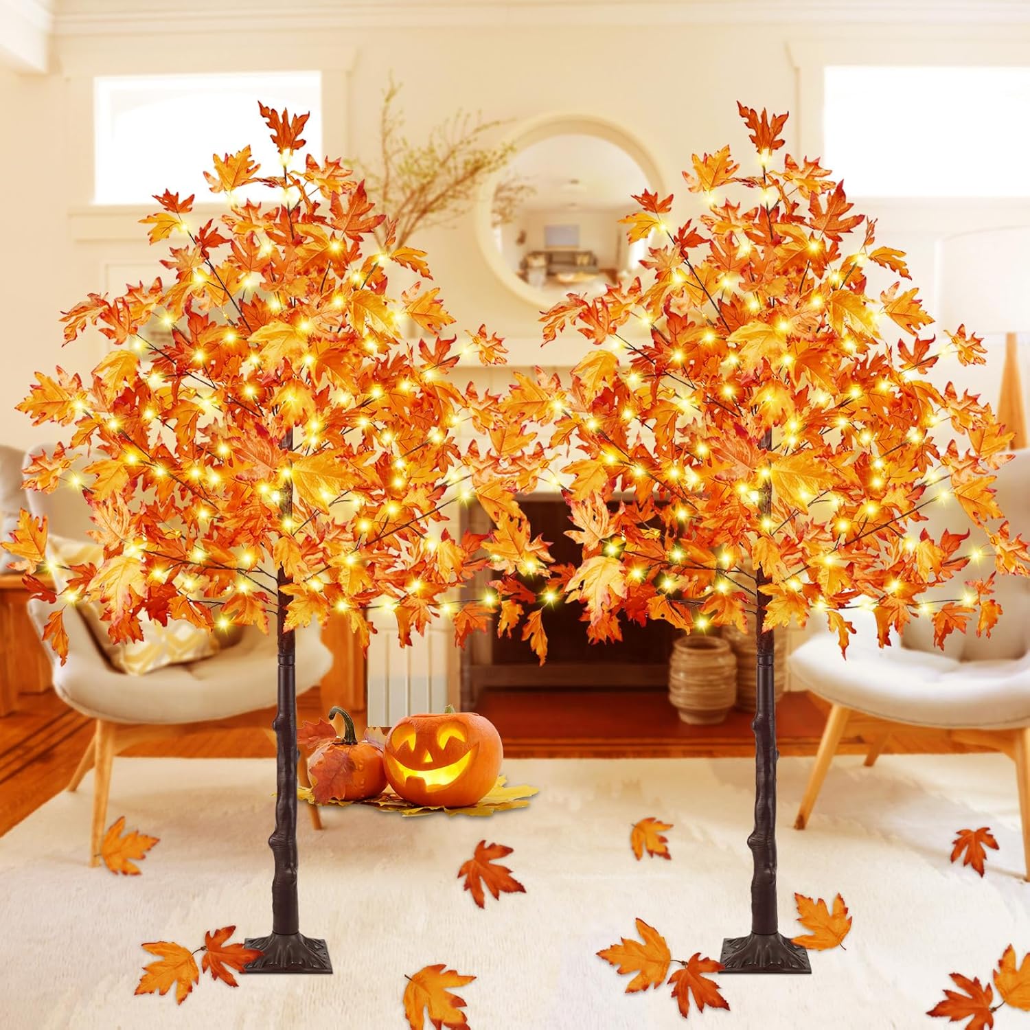 6FT Artificial Lighted Maple Tree for Fall Decor with Timer