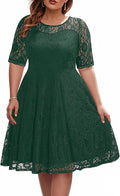 Women's Plus Size Lace V Neck Midi Dress Emerald Green - Flattering