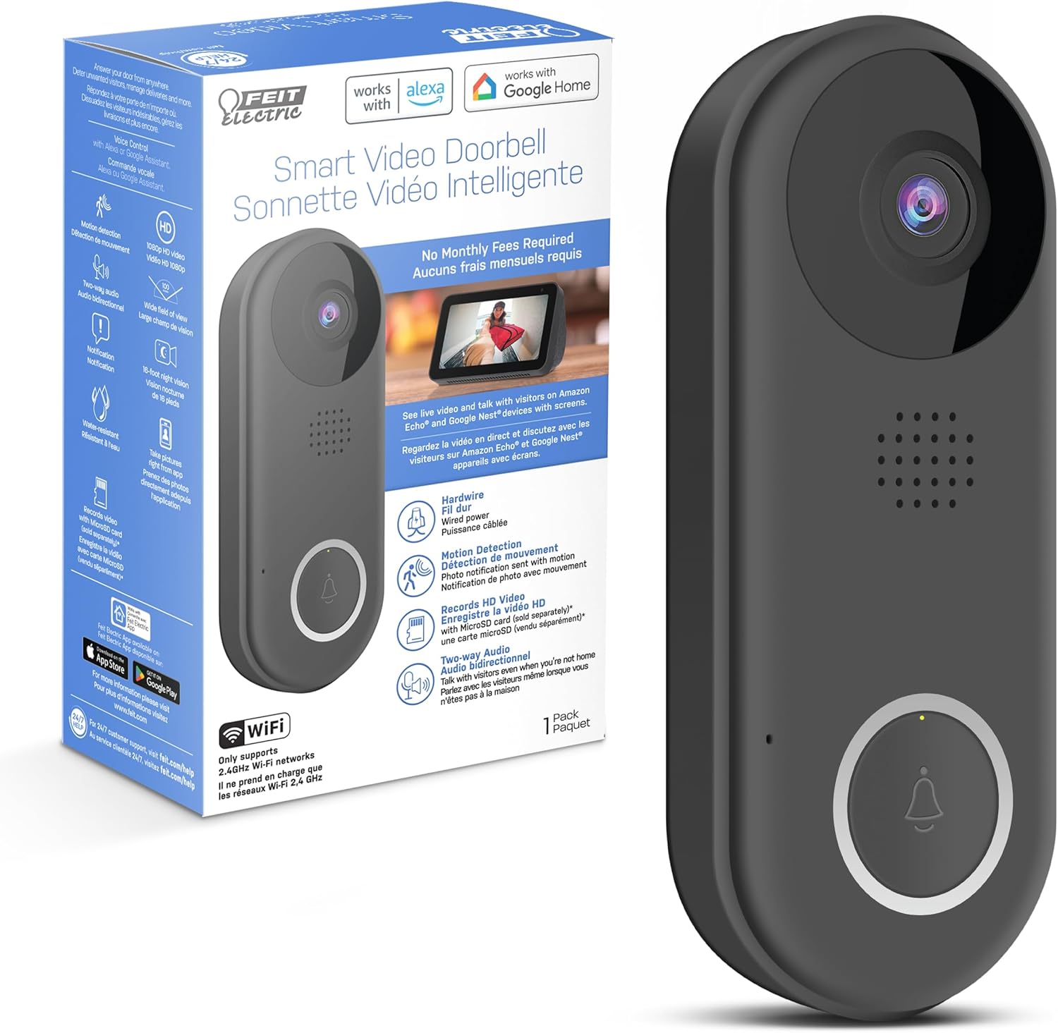 Feit Electric 1080p Doorbell Camera - Wireless Chime, No Hub Needed