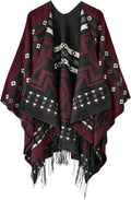 Urban CoCo Women's Printed Tassel Poncho Wrap - Cozy Reversible Style