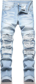 RXXKKK Men's Classic Zipper Biker Regular Fit Flex Jean (Style HCFJ)