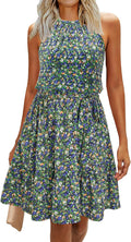 Womens Halter Belted Sundress 2025 - Flowy Pocketed Summer Dress