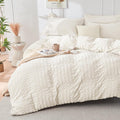 HYMOKEGE Ivory Duvet Cover Full Size - Ultra Soft Seersucker Set