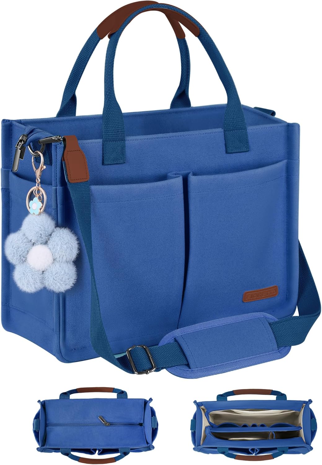 FIORETTO Womens Canvas Tote Bag with Zipper Top & Compartments