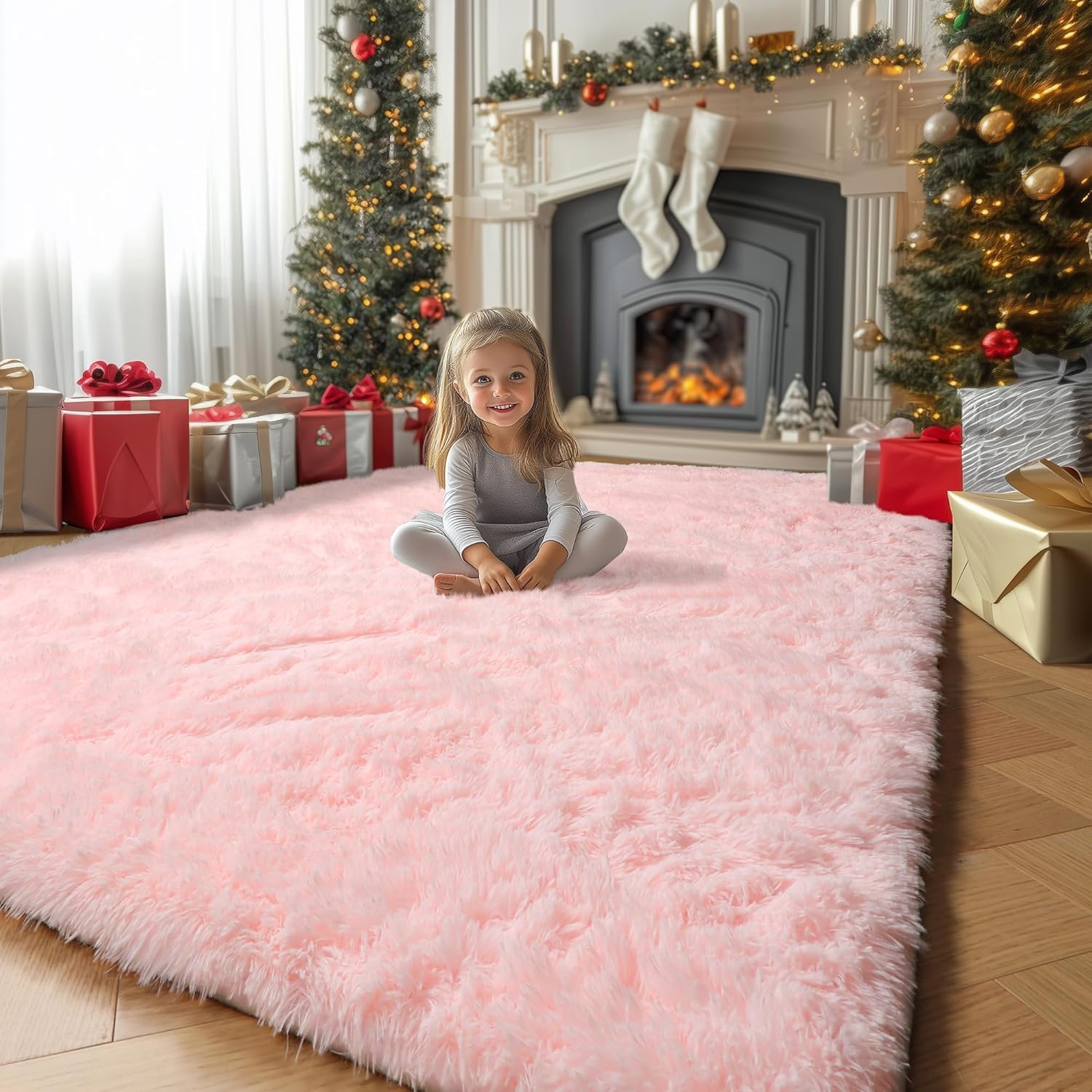 Pink Area Rugs for Bedroom Girls, Fluffy 5x7 Shag Rug