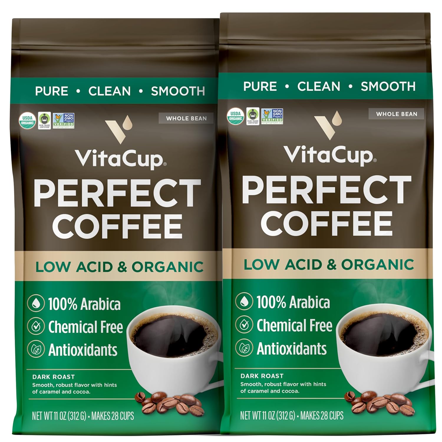 VitaCup Perfect Low Acid Coffee Beans for Smooth Flavor