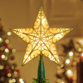 Lighted PVC Star Tree Topper 9 in - Golden Glitter with 10 Warm LEDs
