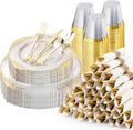 350PCS Clear Plastic Plates for 50 Guests - Elegant Gold Rim