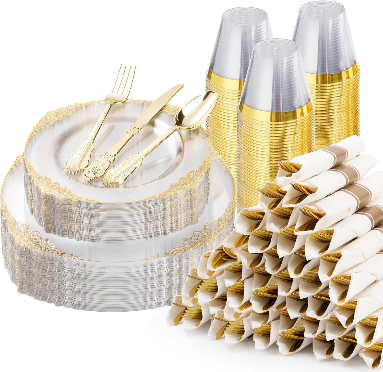 350PCS Clear Plastic Plates for Elegant Parties and Events