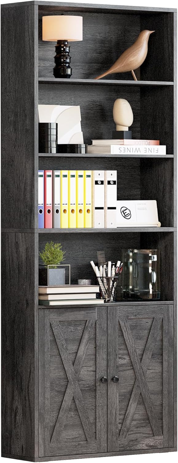 IRONCK Industrial Bookshelves with Doors for Home Office Storage