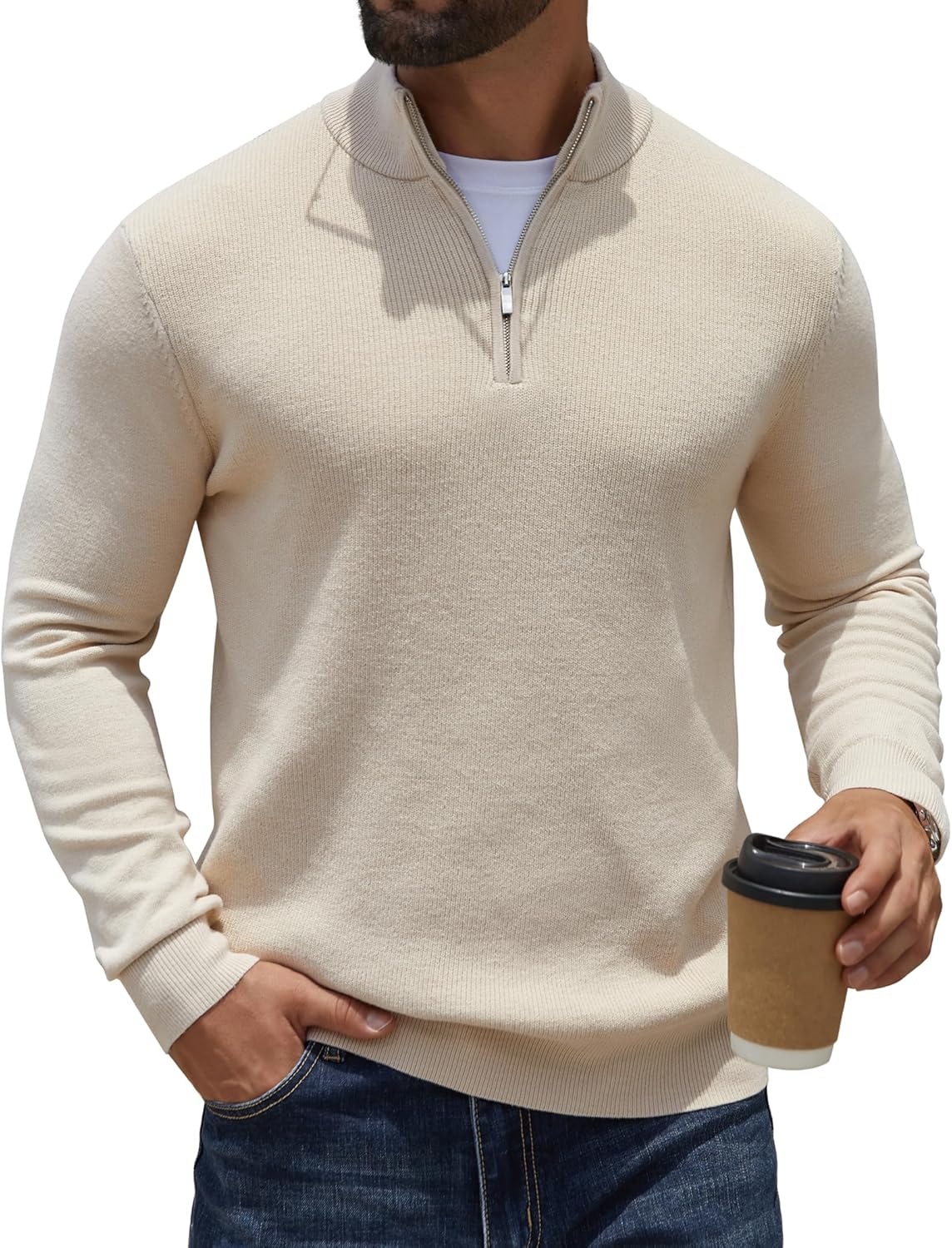 COOFANDY Quarter Zip Pullover for Men - Slim Fit Stylish Sweater