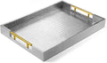 17 in x 12 in Wood Serving Tray with Gold Handles - Elegant Ottoman