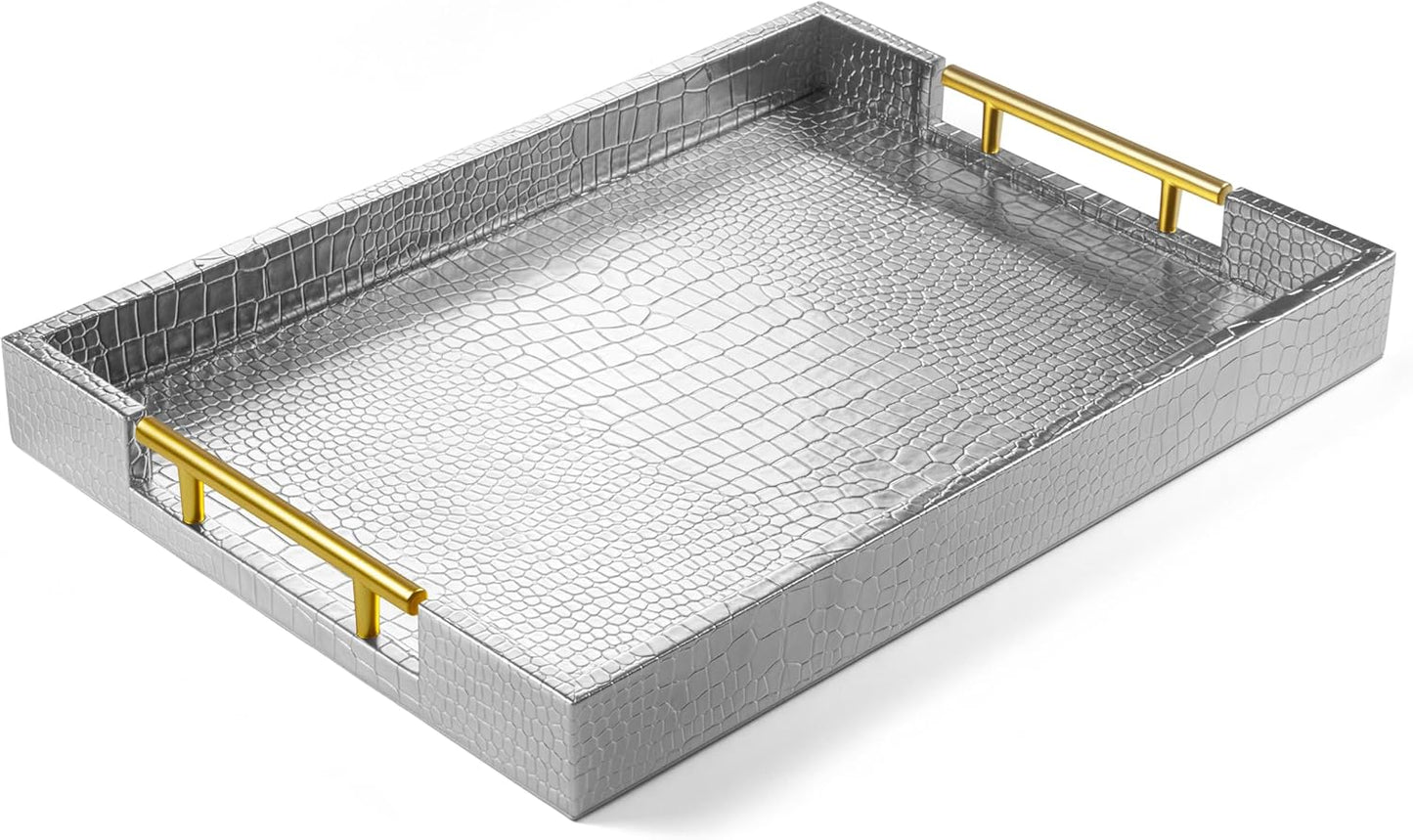 17 x 12 Wood Serving Tray with Gold Handles for All Occasions