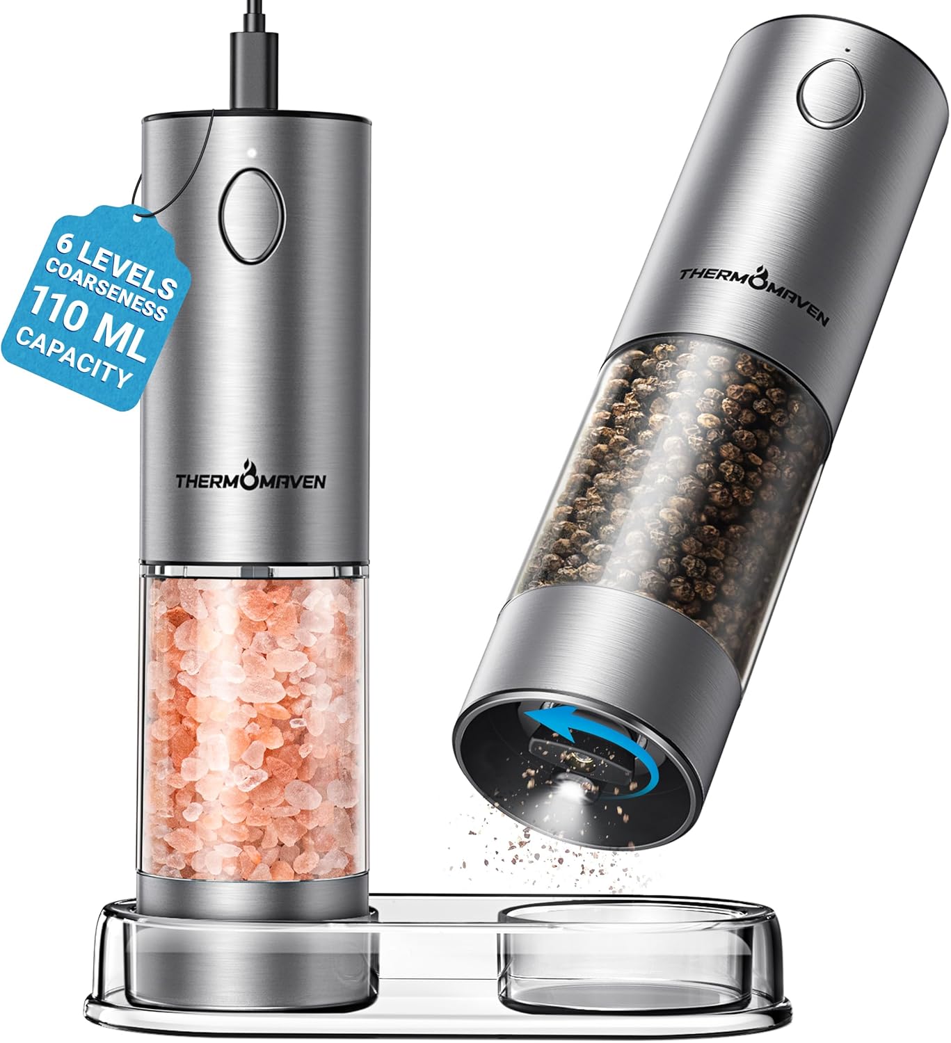 ThermoMaven Electric Salt and Pepper Grinder Set with LED Light
