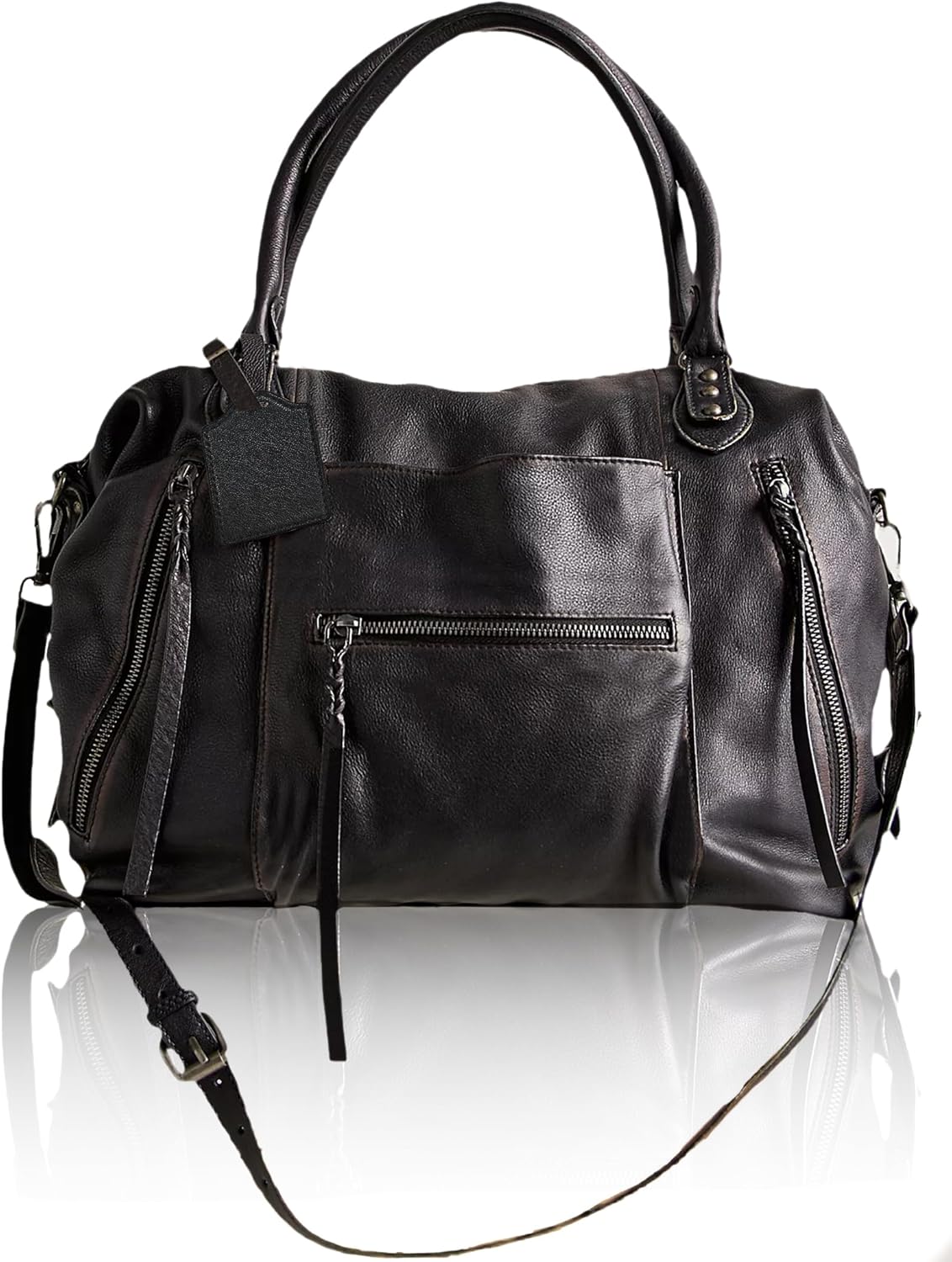 Women's Large Tote Bag with Zipper - Stylish Vegan Leather Hobo