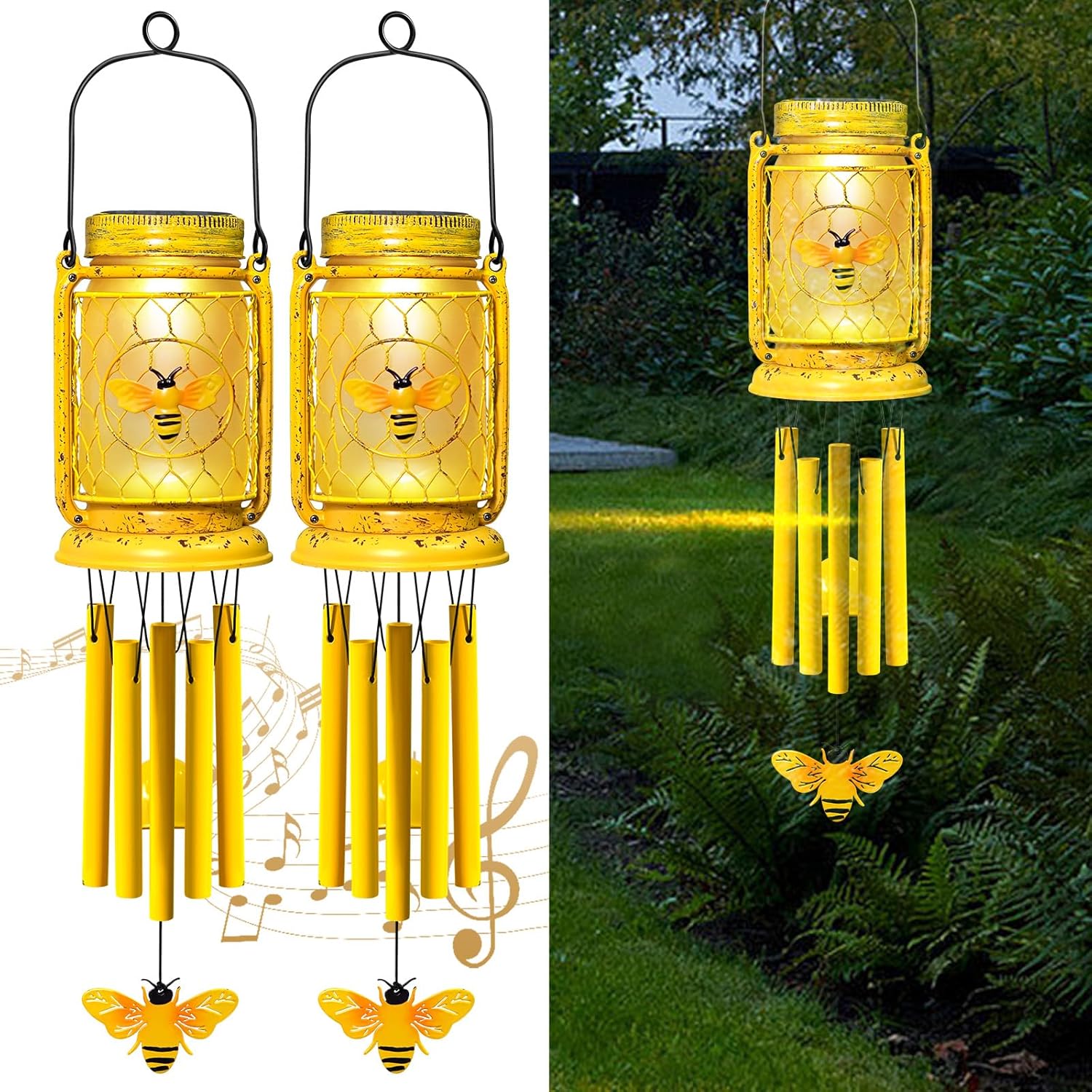 Solar Bee Wind Chimes for Outside - Unique Garden Decor