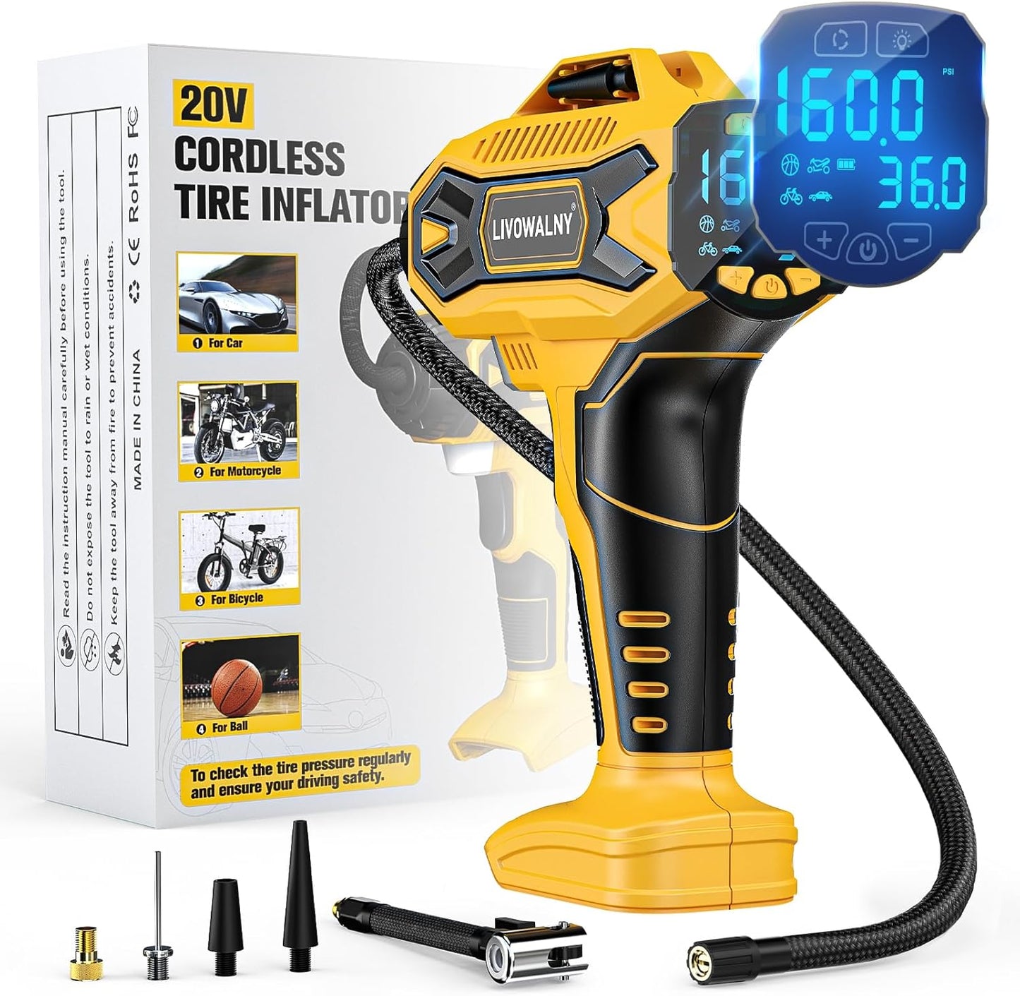 Tire Inflator Air Compressor for Dewalt 20V Max Battery Use