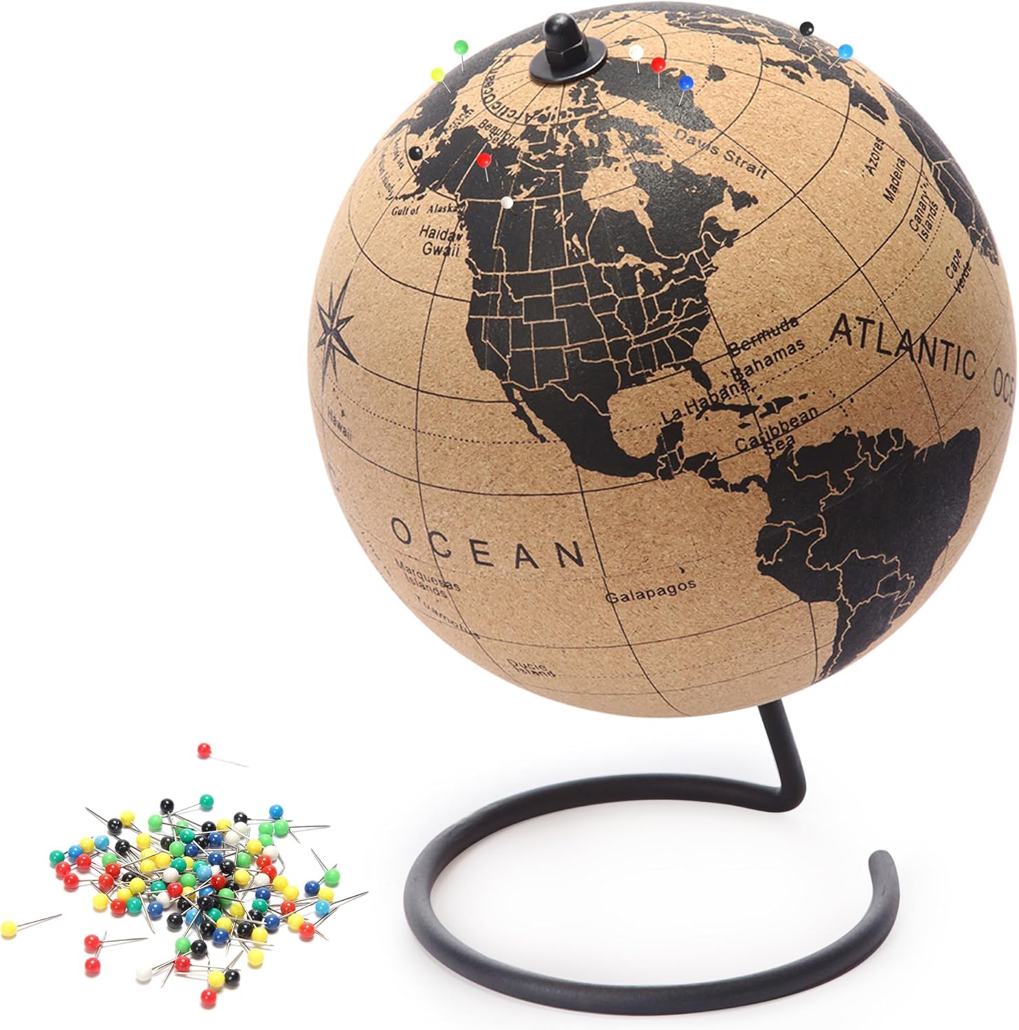 Cork Globe with Push Pins - 9.4 Inch Rotating World Globe
