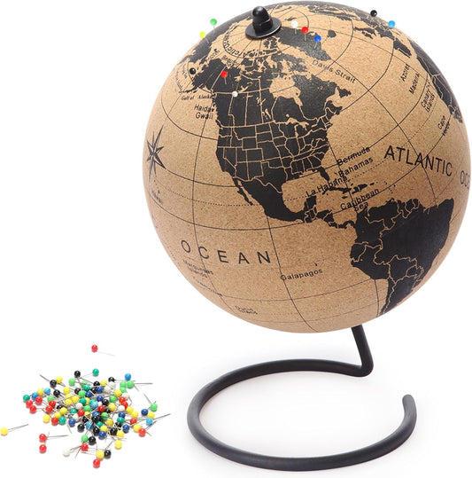 Cork Globe with Push Pins - 9.4 Inch Rotating World Globe
