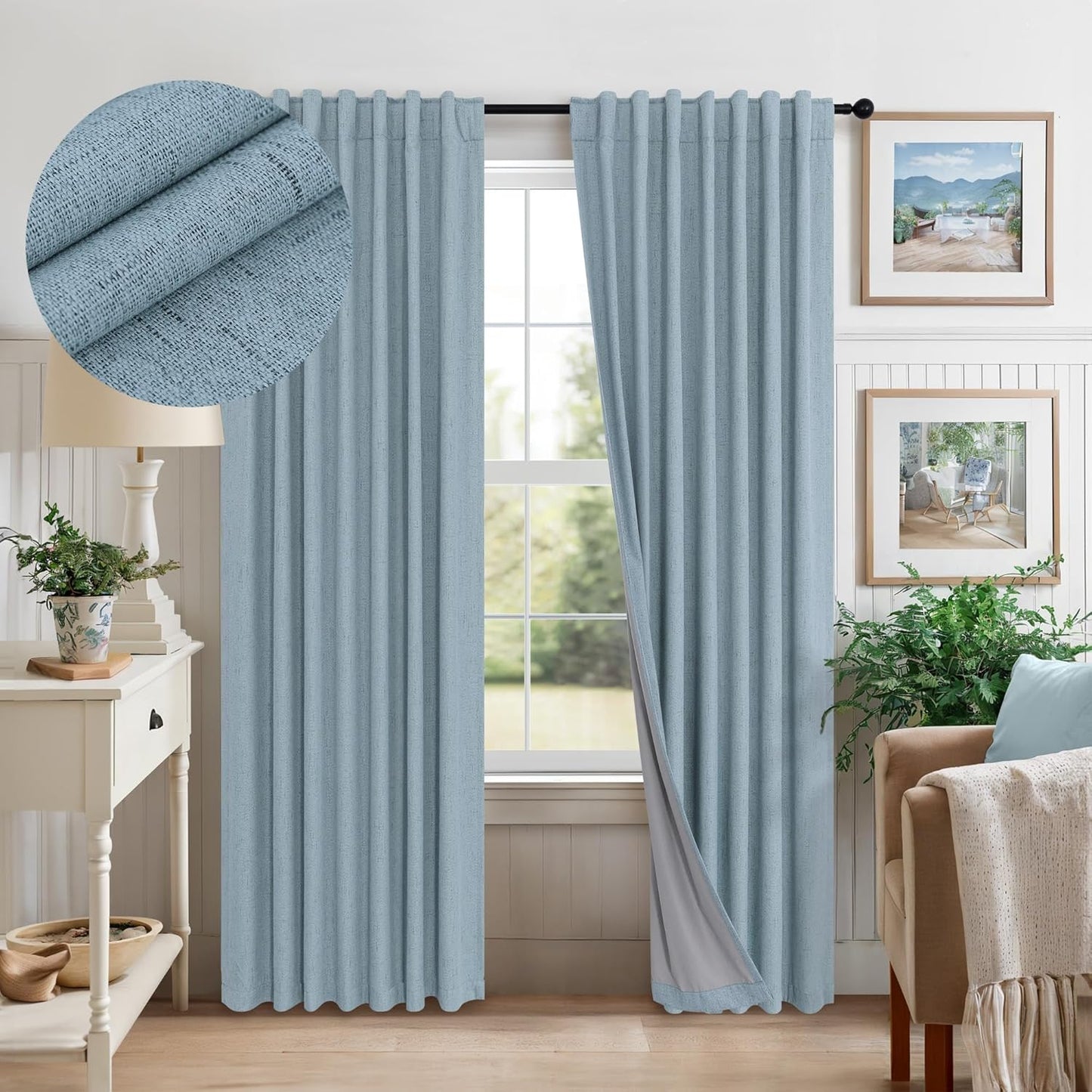 Light Blue Blackout Curtains for Bedroom 63 Inch Length Panels