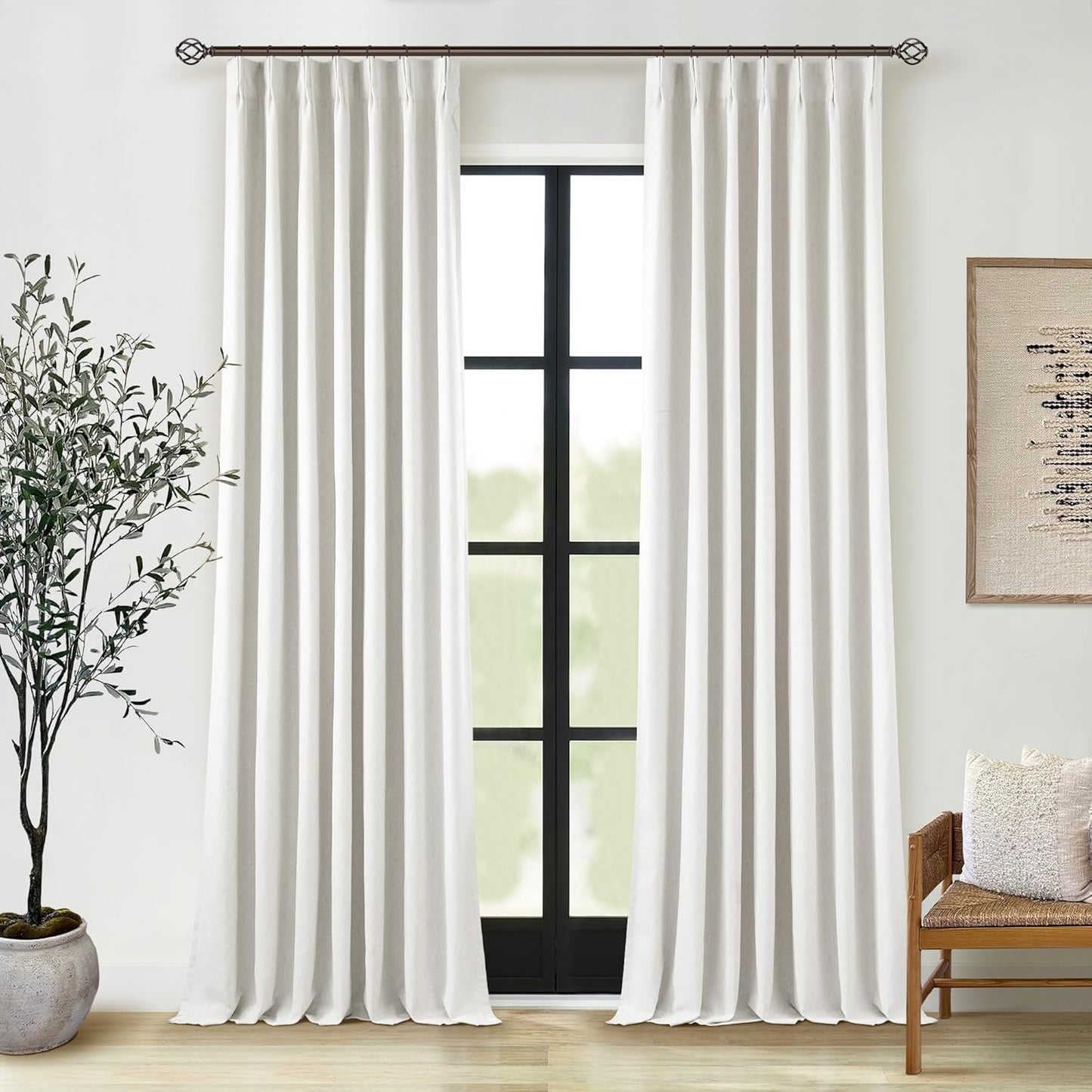Extra Long 100% Blackout Linen Curtains for Large Windows