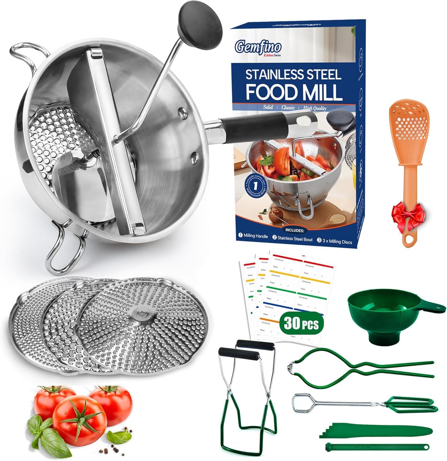 Stainless Steel Food Mill with Canning Supplies Starter Kit