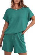 Two Piece Set for Women Knit Shorts and Short Sleeve Top - Lightweight