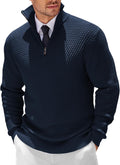 Mens Quarter Zip Pullover Waffle Mock Turtleneck Sweater - Slim Fit