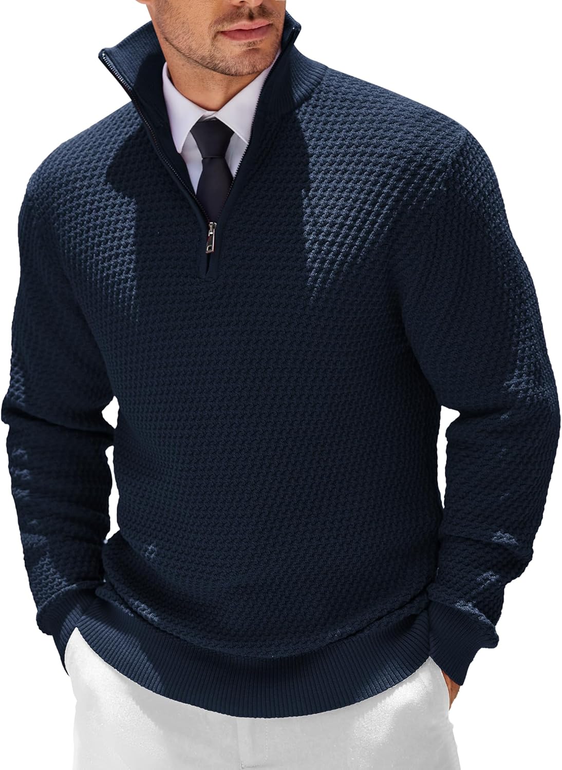 COOFANDY Mens Quarter Zip Pullover Sweater for Casual Style