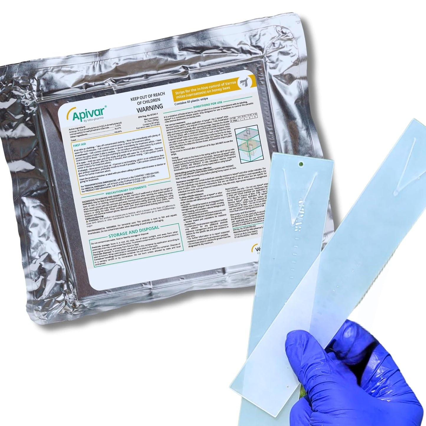 Apivar Strips Varroa Mite Treatment for Honey Bees - 60 Pack