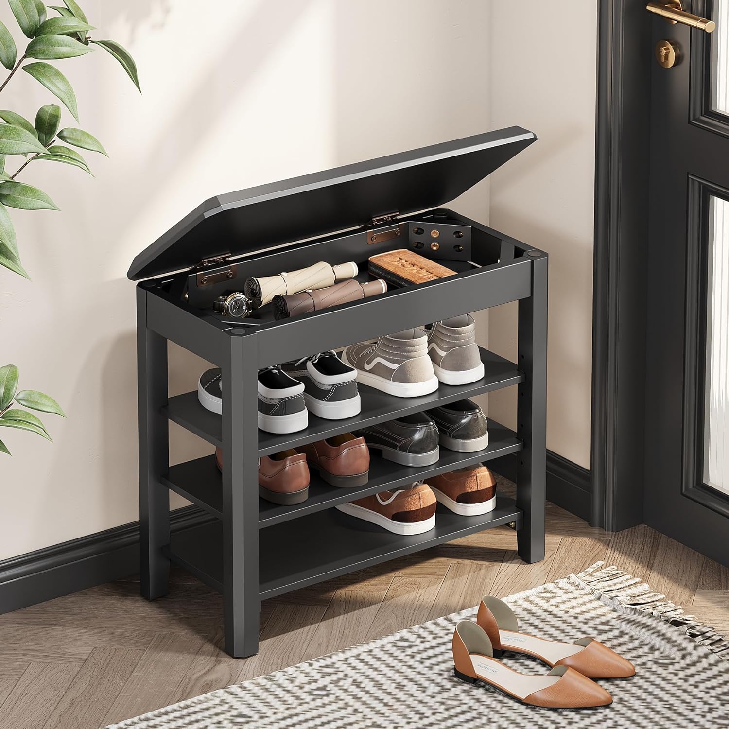 Shoe Rack Bench Seat with 3-Tier Storage for Entryway Style