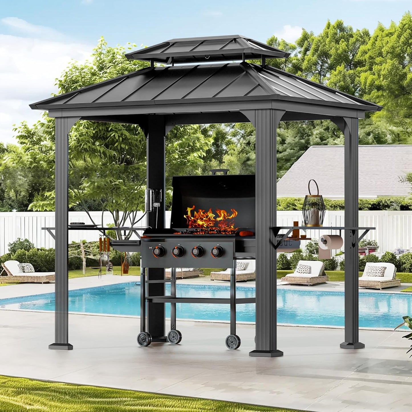 Modern Shade 6ft X 8ft Grill Gazebo with Aluminum Hardtop Roof