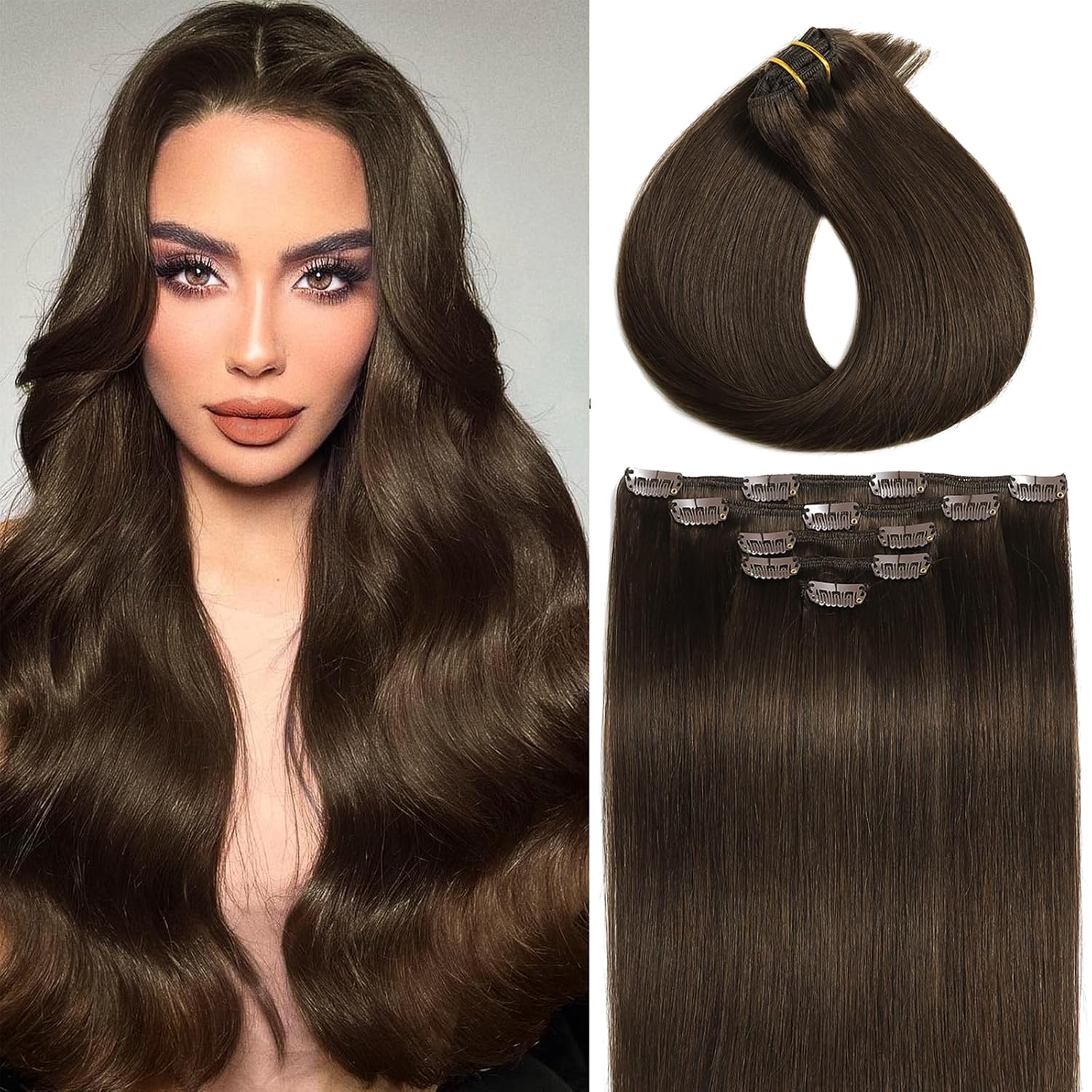 Clip in Hair Extensions Real Human Hair for Women 20 Inch
