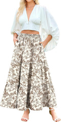 Arolina Maxi Skirt for Women High Waist Pleated Boho - Flowy Tiered