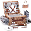 Picnic Basket with Blanket and Wine Pouch for 2 - Insulated Wicker Set