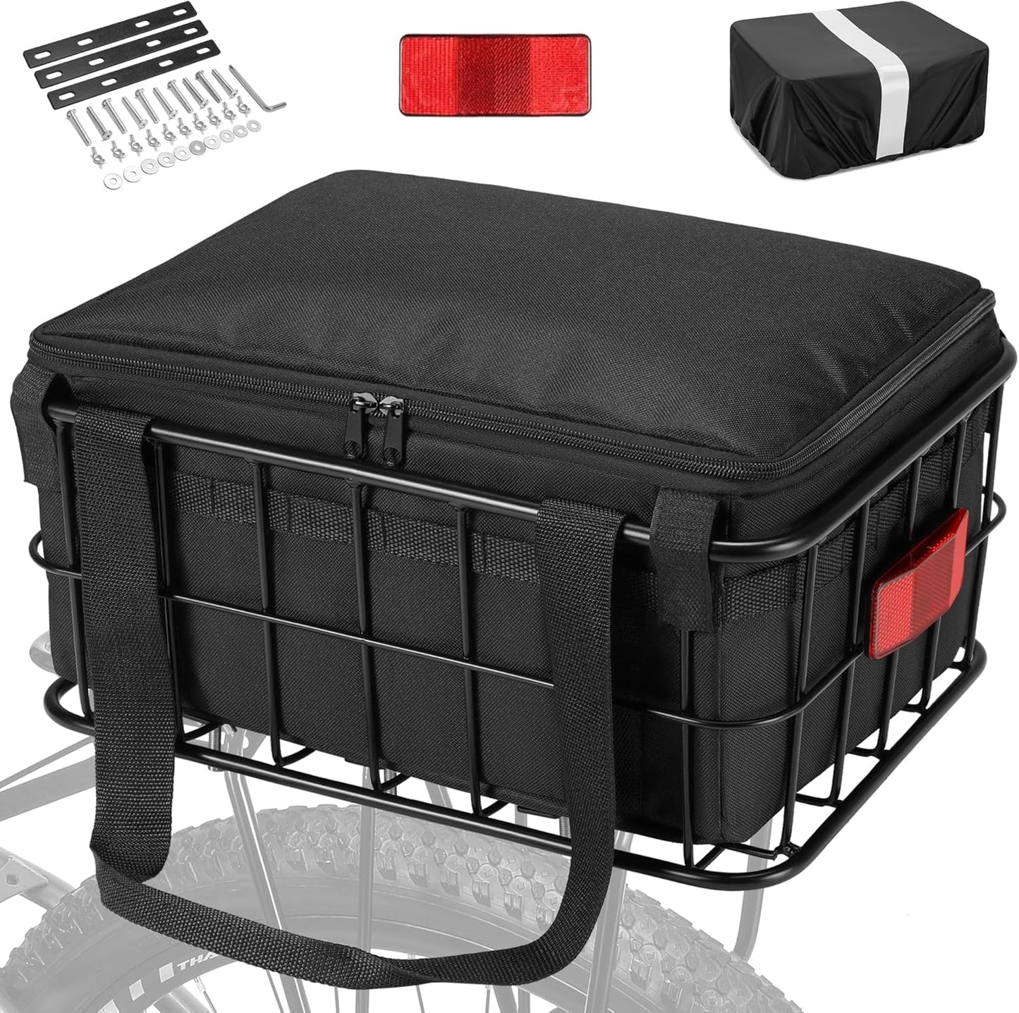Large Bicycle Rack Basket for Men Women with Waterproof Cover