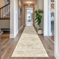 Long Hallway Runner Rug 2ftx12ft Beige/Ivory - Low Pile Washable